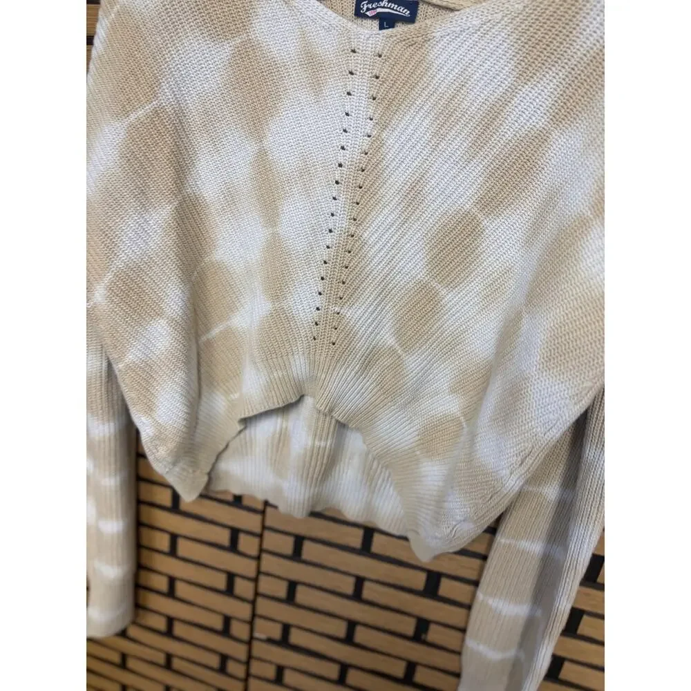 Freshman‎ Tan And White Tie Dye Crop Sweater Size Large